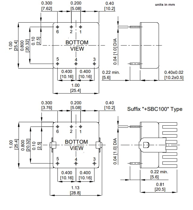 Mechanical Drawing - Cincon EC2SBW-H Isolated DC-DC Converters